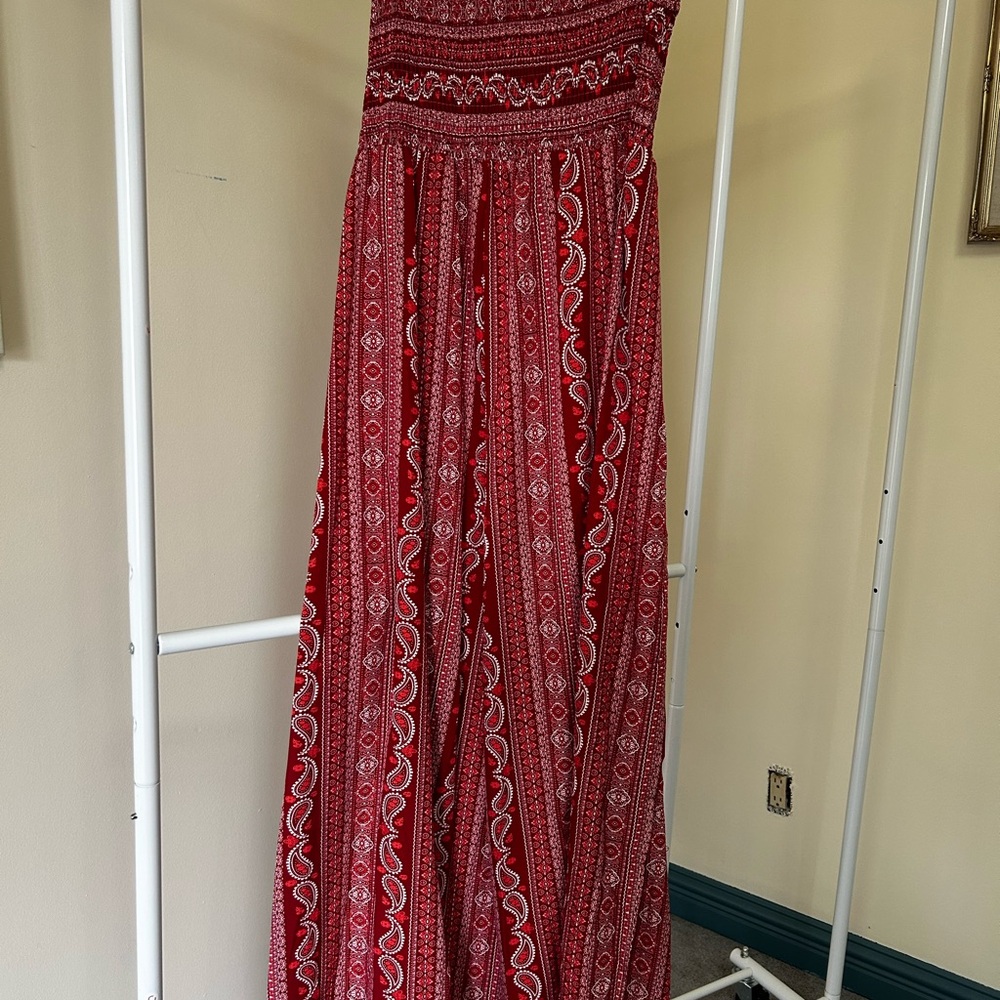 SHEIN Red and White strapless Jumpsuit